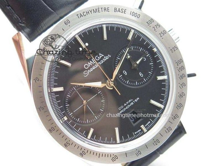 Effortless Speedmaster ’57 SS Chrono AXF Best Edition Black Dial On Black Leather Strap A 8285