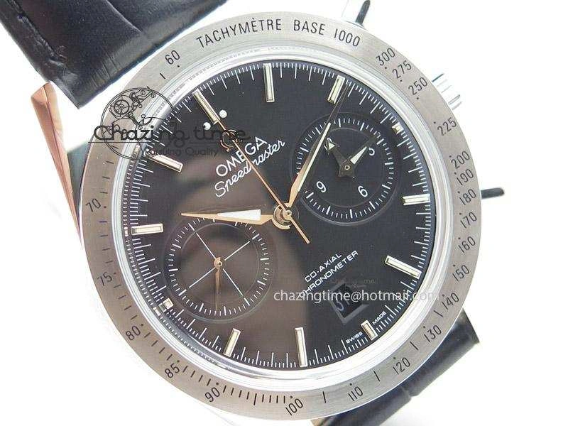 Effortless Speedmaster ’57 SS Chrono AXF Best Edition Black Dial On Black Leather Strap A 8285