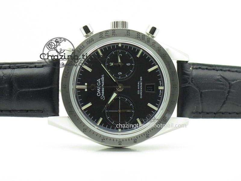 Effortless Speedmaster ’57 SS Chrono AXF Best Edition Black Dial On Black Leather Strap A 8285