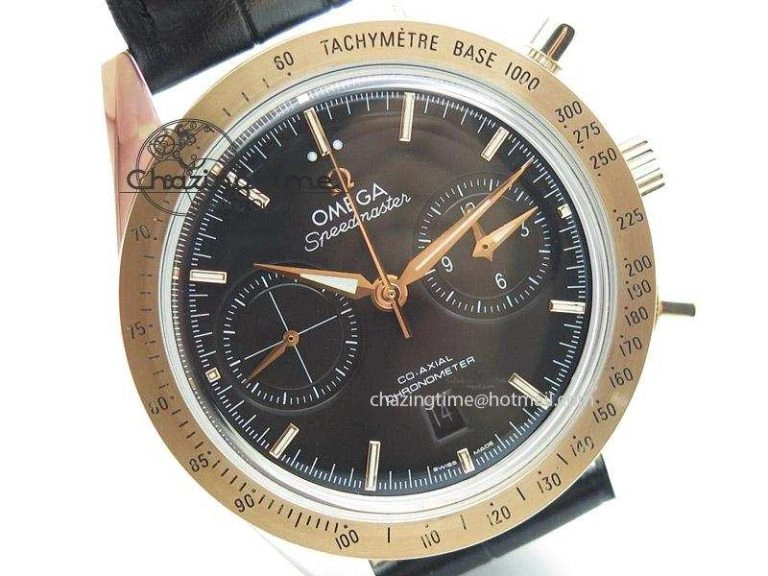 Speedmaster ’57 SS Chrono AXF Best Edition RG Bezel Black Dial on Black Leather Strap A Comfortable 8283