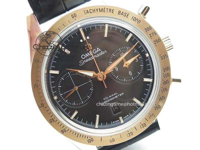 Speedmaster ’57 SS Chrono AXF Best Edition RG Bezel Black Dial on Black Leather Strap A Comfortable 8283