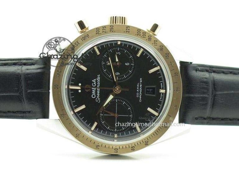 Speedmaster ’57 SS Chrono AXF Best Edition RG Bezel Black Dial on Black Leather Strap A Comfortable 8283