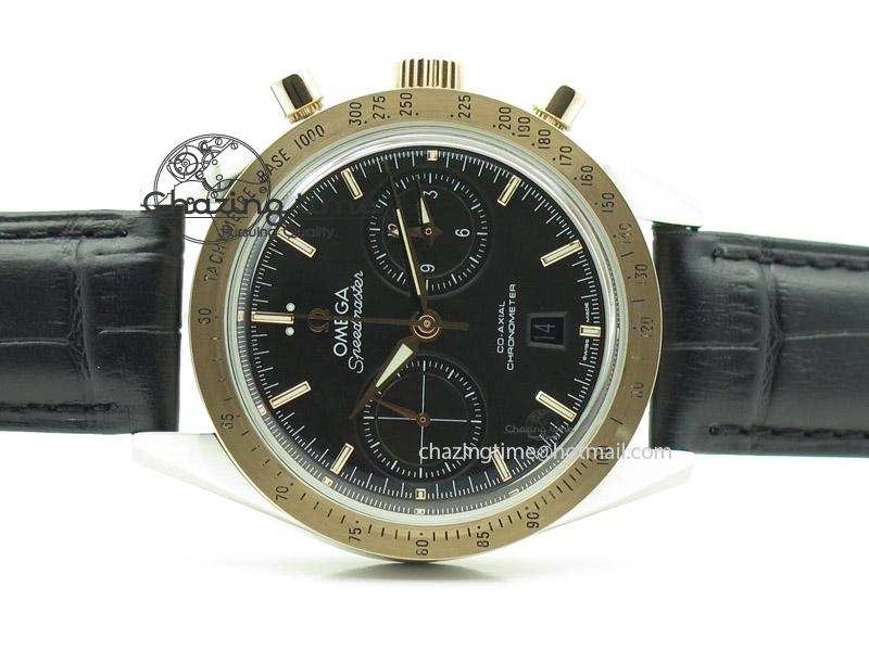 Speedmaster ’57 SS Chrono AXF Best Edition RG Bezel Black Dial on Black Leather Strap A Comfortable 8283