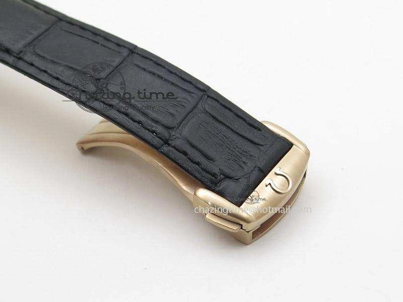 Speedmaster ’57 SS Chrono AXF Best Edition RG Bezel Black Dial on Black Leather Strap A Comfortable 8283