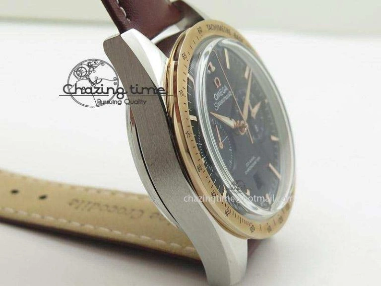 Speedmaster ’57 SS Chrono AXF Best Edition RG Bezel Black Dial on Brown Leather Strap A Timeless 8282