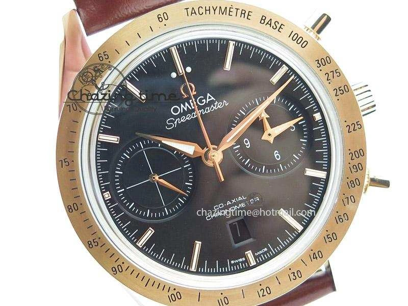 Speedmaster ’57 SS Chrono AXF Best Edition RG Bezel Black Dial on Brown Leather Strap A Timeless 8282