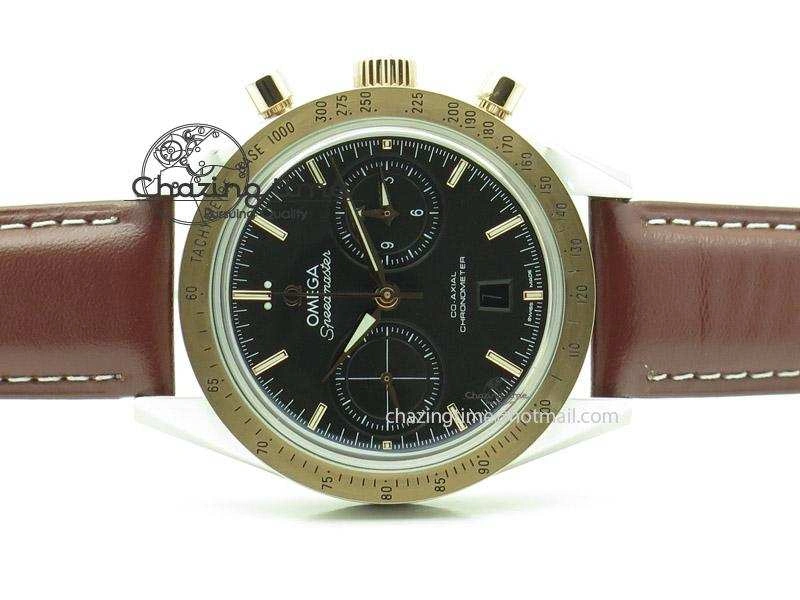 Speedmaster ’57 SS Chrono AXF Best Edition RG Bezel Black Dial on Brown Leather Strap A Timeless 8282