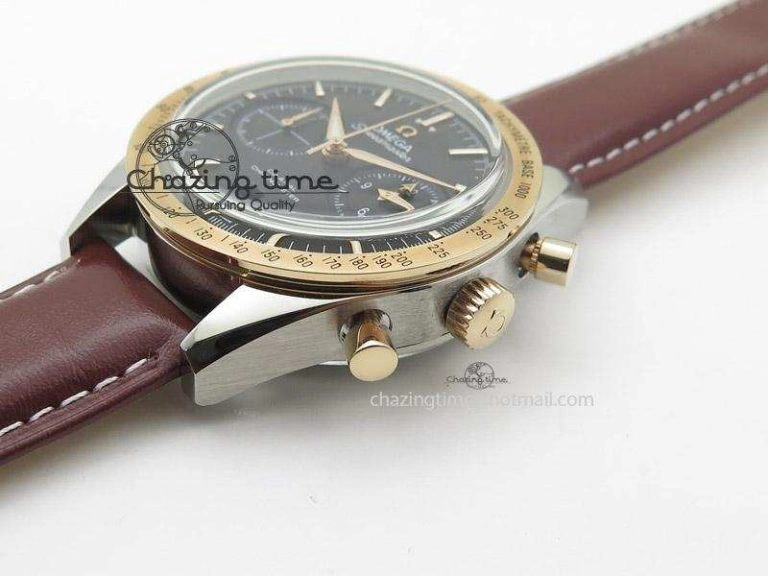 Speedmaster ’57 SS Chrono AXF Best Edition RG Bezel Black Dial on Brown Leather Strap A Timeless 8282