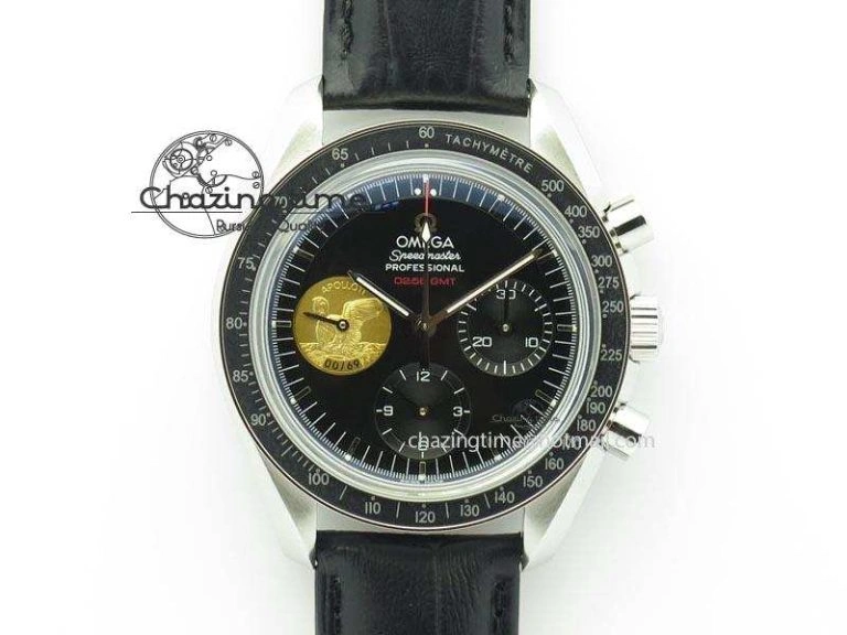 Speedmaster Apollo 11 On Black Leather Strap Manual Winding Chrono Movement Lightweight 8224