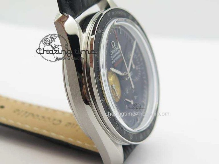 Speedmaster Apollo 11 On Black Leather Strap Manual Winding Chrono Movement Lightweight 8224