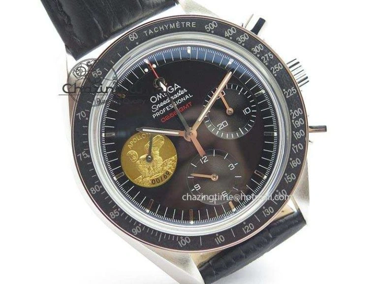 Speedmaster Apollo 11 On Black Leather Strap Manual Winding Chrono Movement Lightweight 8224