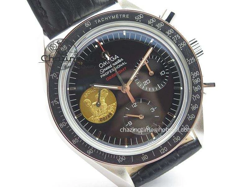 Speedmaster Apollo 11 On Black Leather Strap Manual Winding Chrono Movement Lightweight 8224
