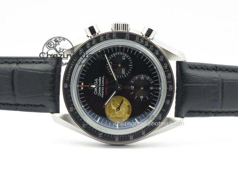Speedmaster Apollo 11 On Black Leather Strap Manual Winding Chrono Movement Lightweight 8224