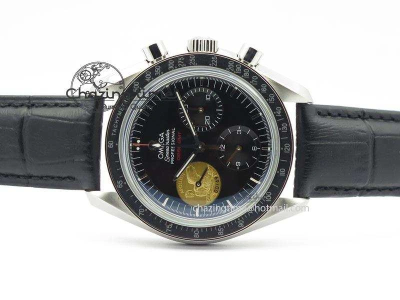 Speedmaster Apollo 11 On Black Leather Strap Manual Winding Chrono Movement Lightweight 8224