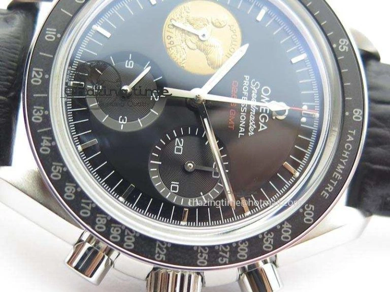 Speedmaster Apollo 11 On Black Leather Strap Manual Winding Chrono Movement Lightweight 8224