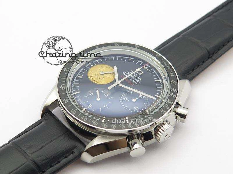 Speedmaster Apollo 11 On Black Leather Strap Manual Winding Chrono Movement Lightweight 8224