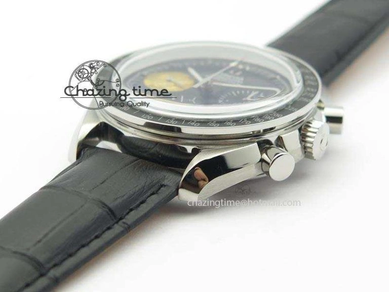 Speedmaster Apollo 11 On Black Leather Strap Manual Winding Chrono Movement Lightweight 8224