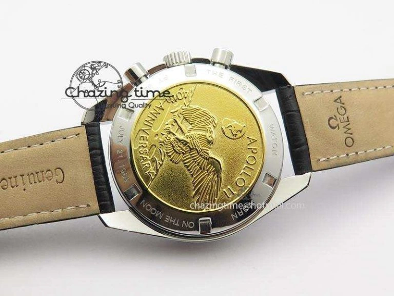 Speedmaster Apollo 11 On Black Leather Strap Manual Winding Chrono Movement Lightweight 8224