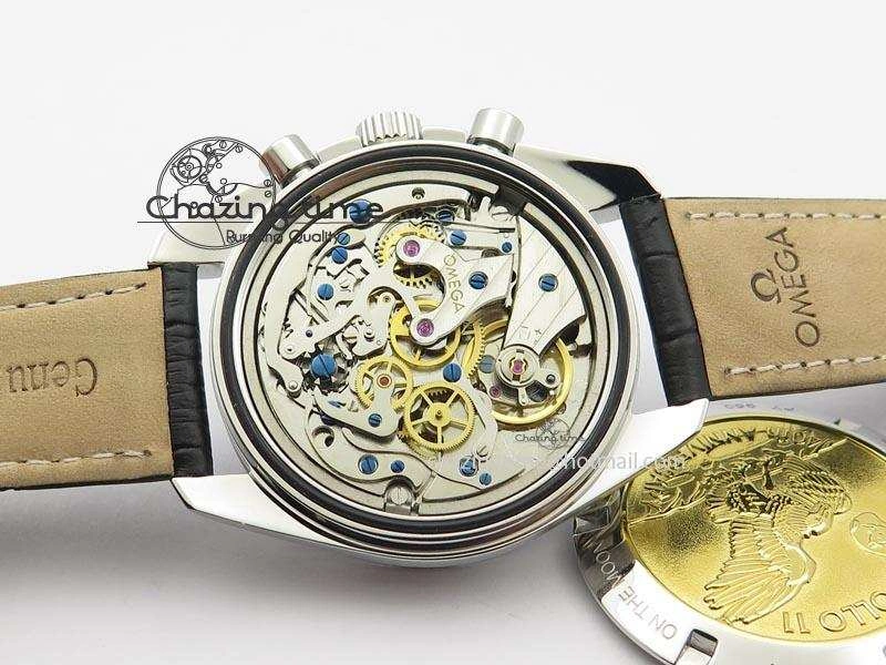 Speedmaster Apollo 11 On Black Leather Strap Manual Winding Chrono Movement Lightweight 8224