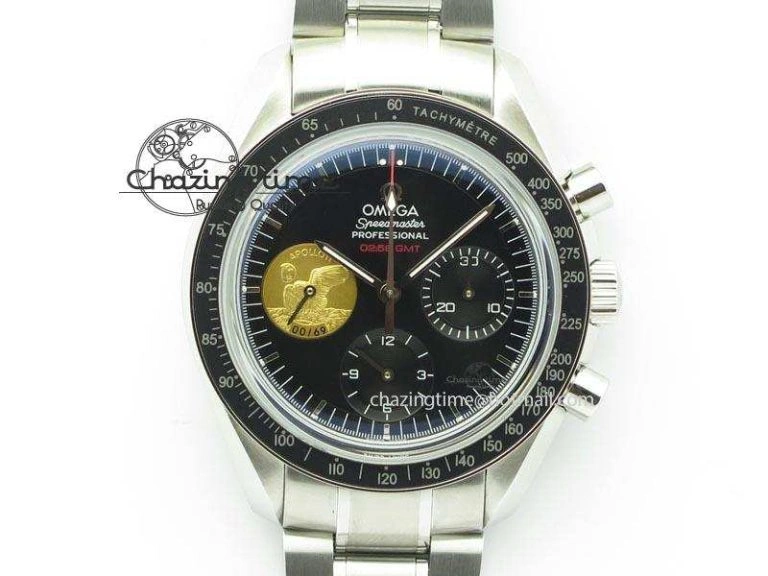 HighQuality Speedmaster Apollo 11 On SS Bracelet Manual Winding Chrono Movement 8225