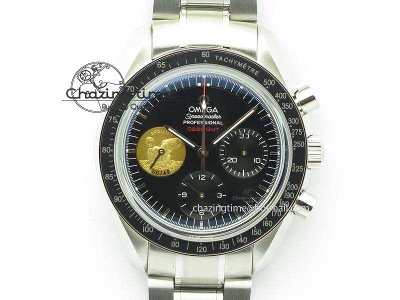 HighQuality Speedmaster Apollo 11 On SS Bracelet Manual Winding Chrono Movement 8225