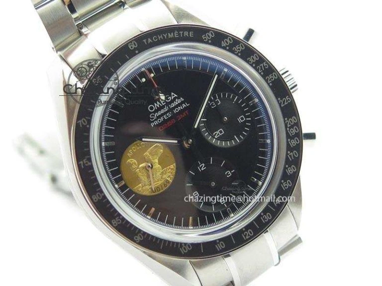HighQuality Speedmaster Apollo 11 On SS Bracelet Manual Winding Chrono Movement 8225