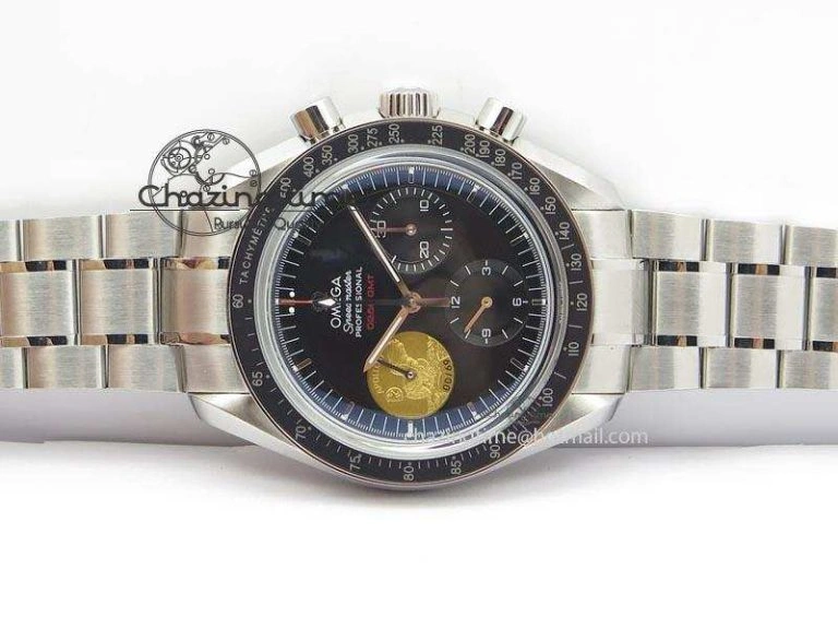 HighQuality Speedmaster Apollo 11 On SS Bracelet Manual Winding Chrono Movement 8225