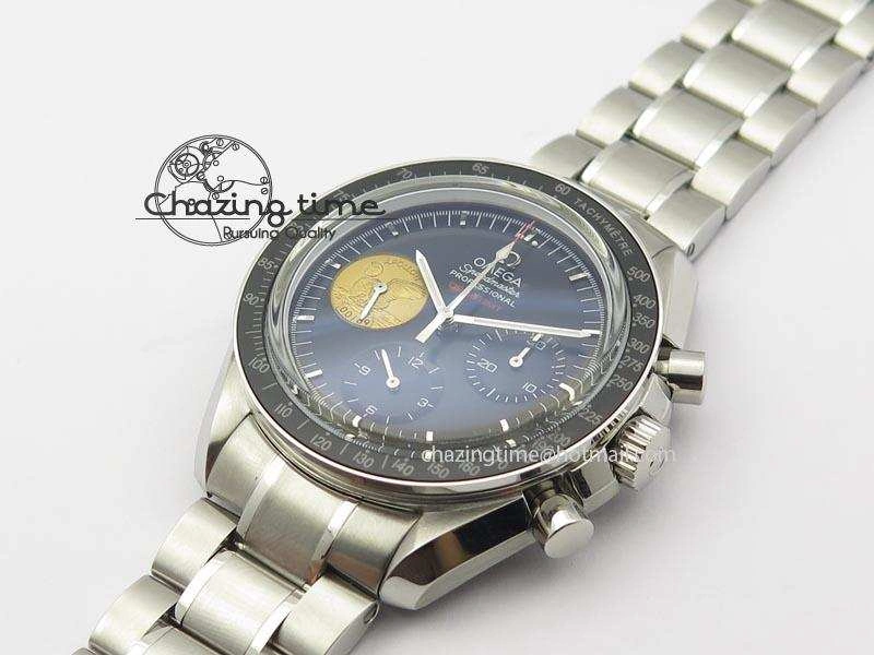 HighQuality Speedmaster Apollo 11 On SS Bracelet Manual Winding Chrono Movement 8225