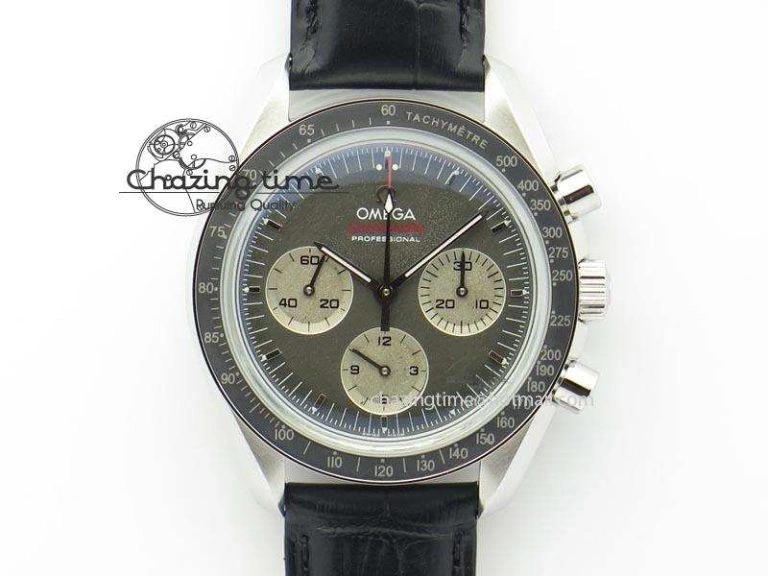 Speedmaster Apollo XVII Gray Dial On Black Leather Strap Manual Winding Chrono Movement FlexibleFit 8222