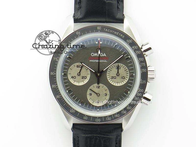 Speedmaster Apollo XVII Gray Dial On Black Leather Strap Manual Winding Chrono Movement FlexibleFit 8222