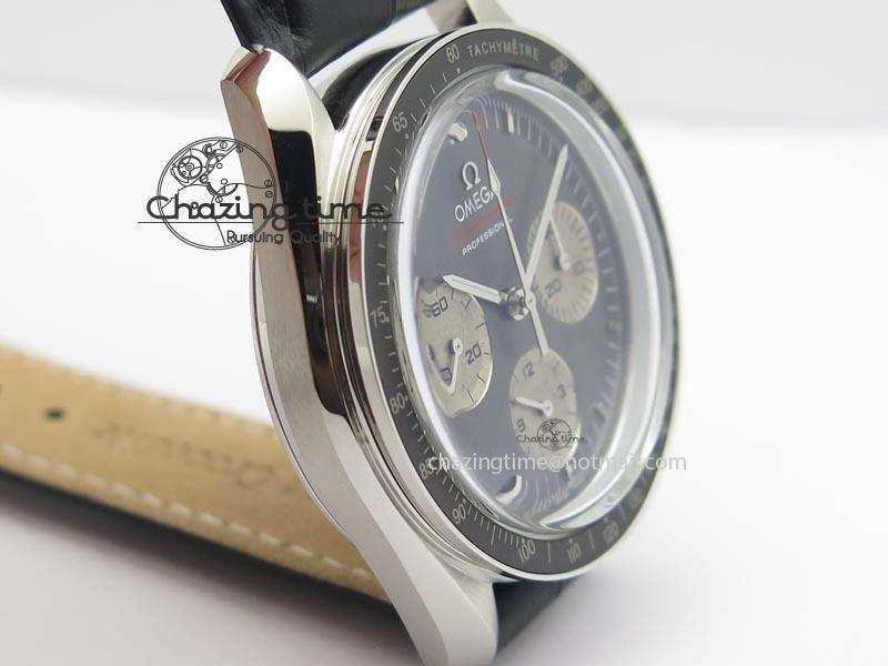 Speedmaster Apollo XVII Gray Dial On Black Leather Strap Manual Winding Chrono Movement FlexibleFit 8222