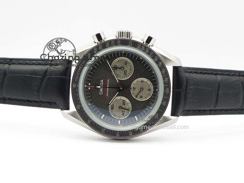 Speedmaster Apollo XVII Gray Dial On Black Leather Strap Manual Winding Chrono Movement FlexibleFit 8222