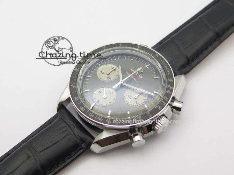 Speedmaster Apollo XVII Gray Dial On Black Leather Strap Manual Winding Chrono Movement FlexibleFit 8222