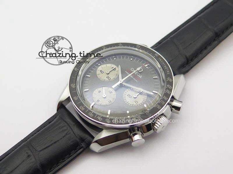Speedmaster Apollo XVII Gray Dial On Black Leather Strap Manual Winding Chrono Movement FlexibleFit 8222