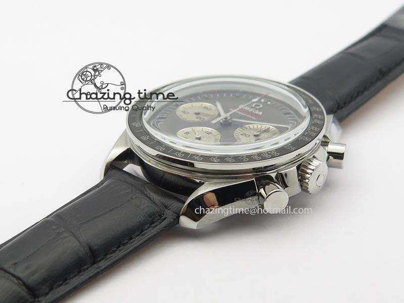 Speedmaster Apollo XVII Gray Dial On Black Leather Strap Manual Winding Chrono Movement FlexibleFit 8222