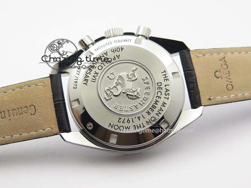 Speedmaster Apollo XVII Gray Dial On Black Leather Strap Manual Winding Chrono Movement FlexibleFit 8222