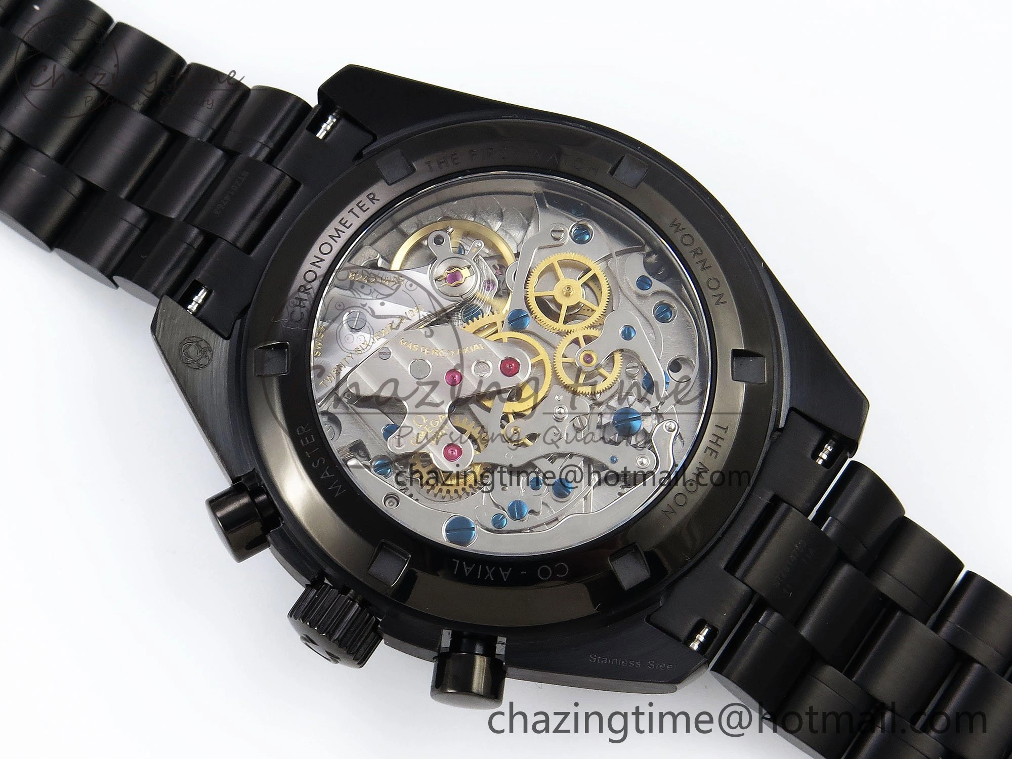 Upgraded Speedmaster Black Benom PVD Saturn RMF Best Edition on PVD Bracelet Lemania HW 7726