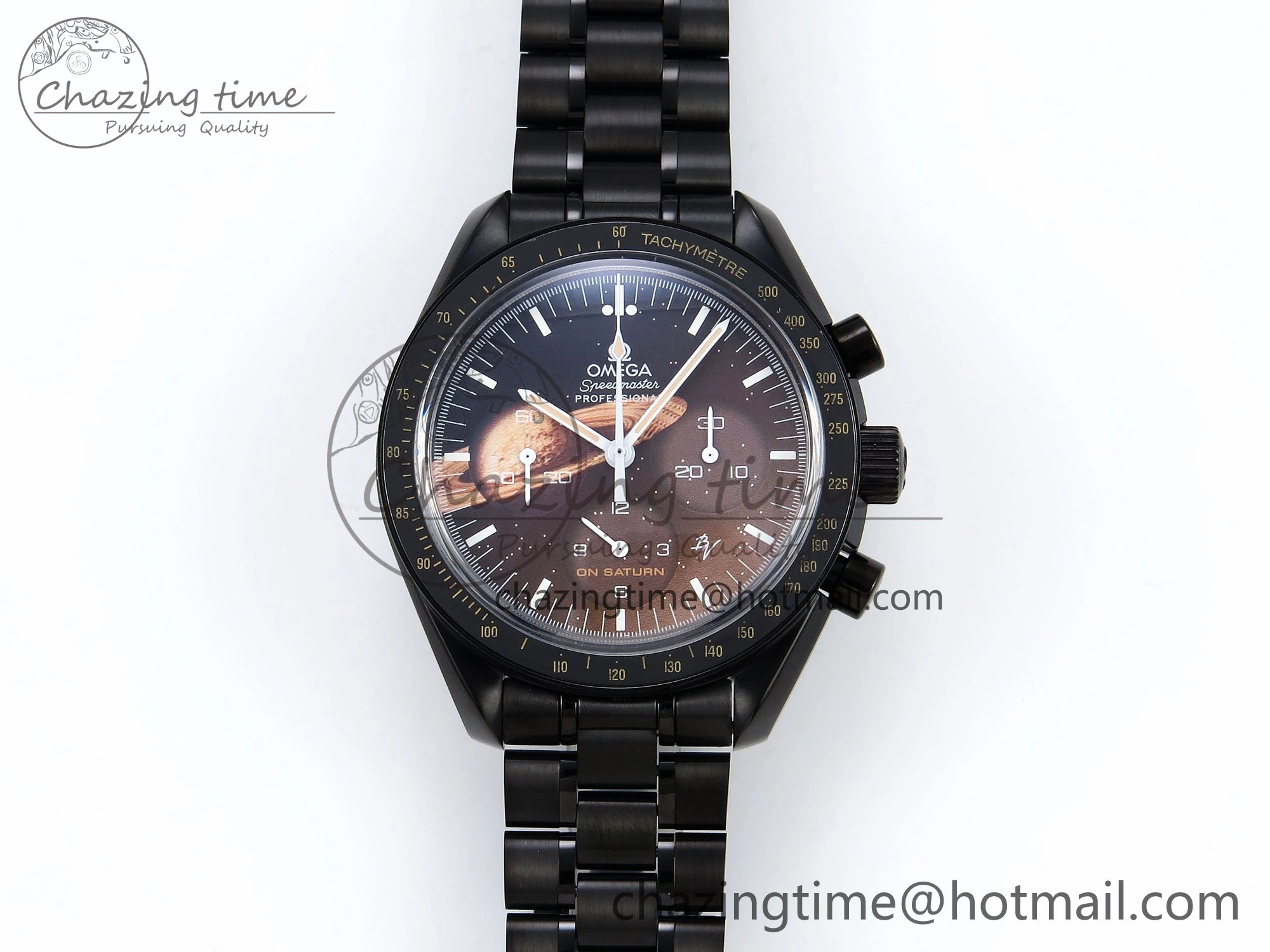 Upgraded Speedmaster Black Benom PVD Saturn RMF Best Edition on PVD Bracelet Lemania HW 7726