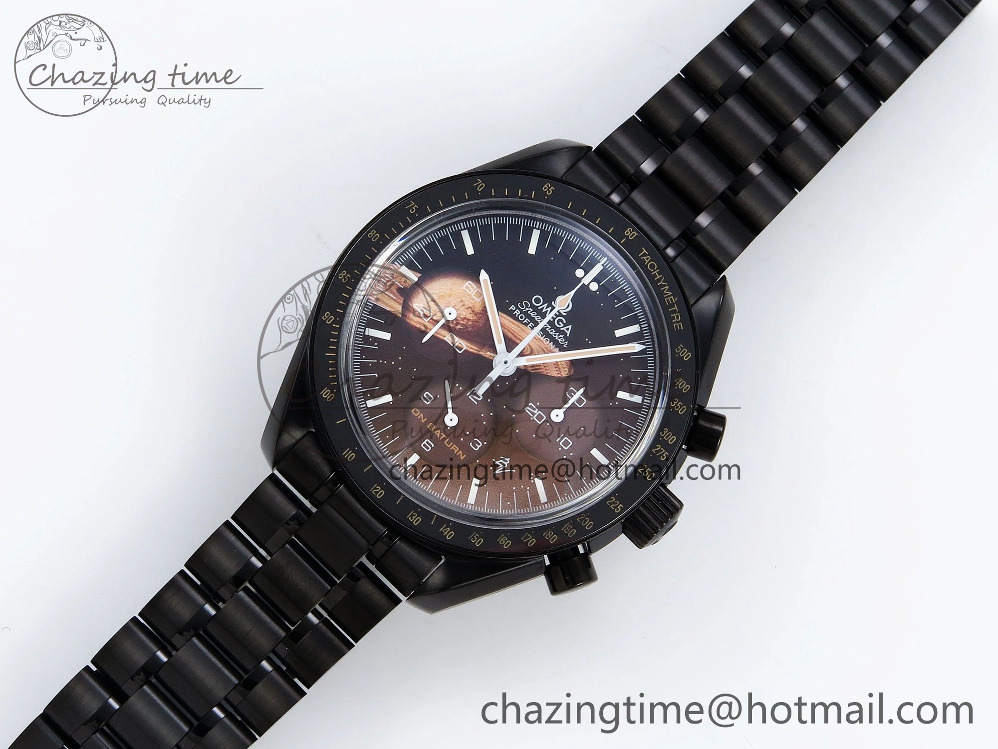 Upgraded Speedmaster Black Benom PVD Saturn RMF Best Edition on PVD Bracelet Lemania HW 7726