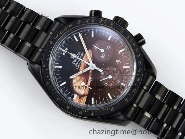 Upgraded Speedmaster Black Benom PVD Saturn RMF Best Edition on PVD Bracelet Lemania HW 7726