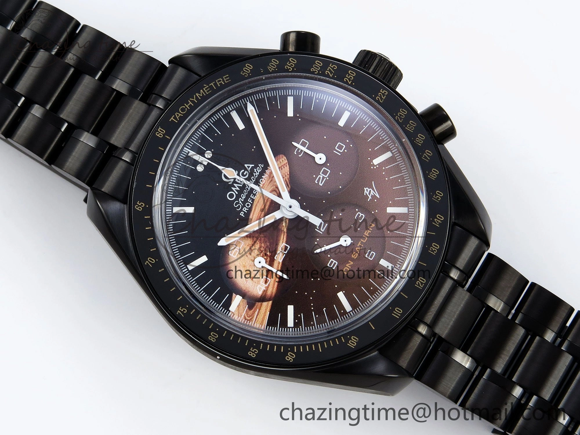 Upgraded Speedmaster Black Benom PVD Saturn RMF Best Edition on PVD Bracelet Lemania HW 7726