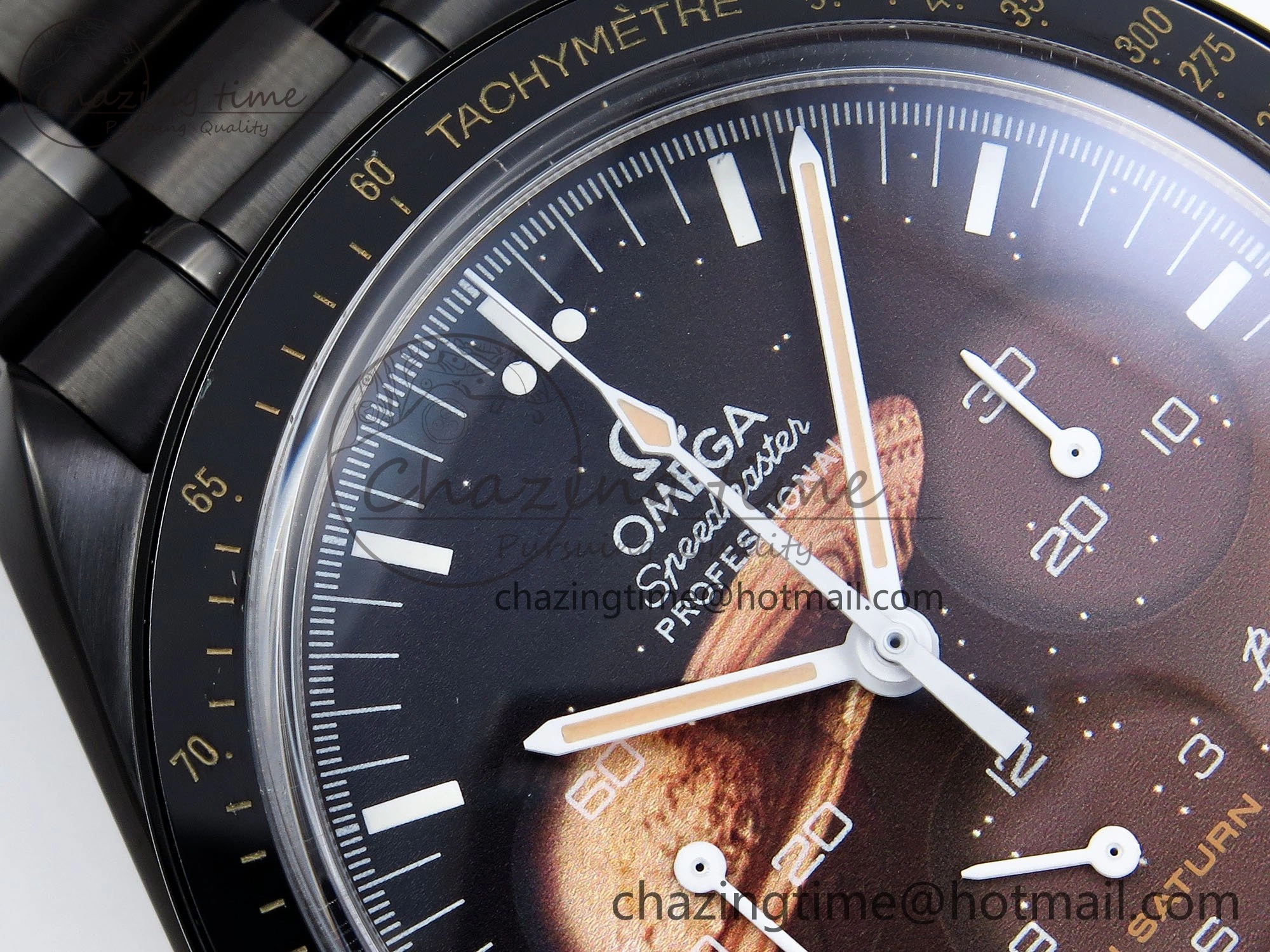 Upgraded Speedmaster Black Benom PVD Saturn RMF Best Edition on PVD Bracelet Lemania HW 7726