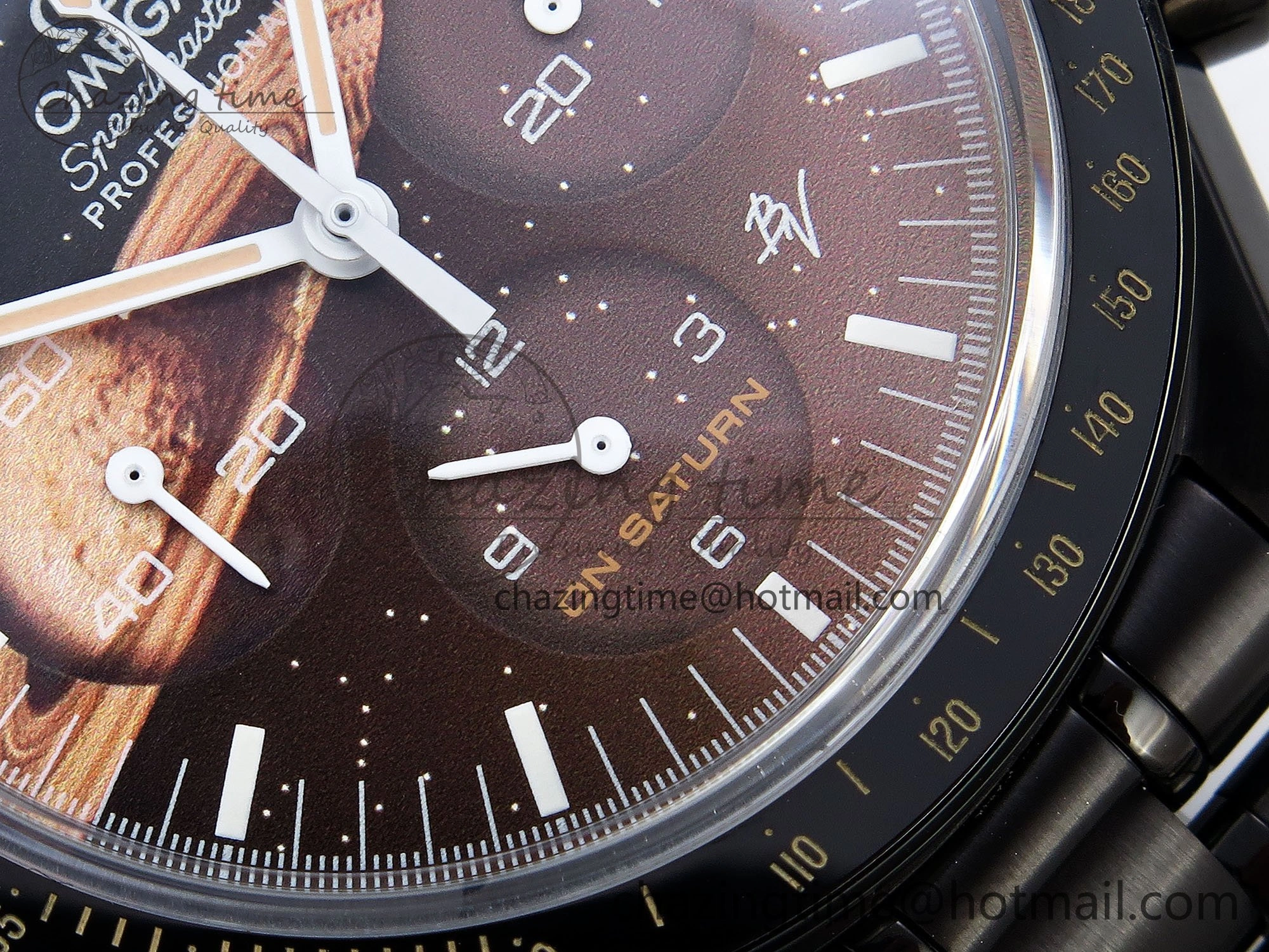 Upgraded Speedmaster Black Benom PVD Saturn RMF Best Edition on PVD Bracelet Lemania HW 7726