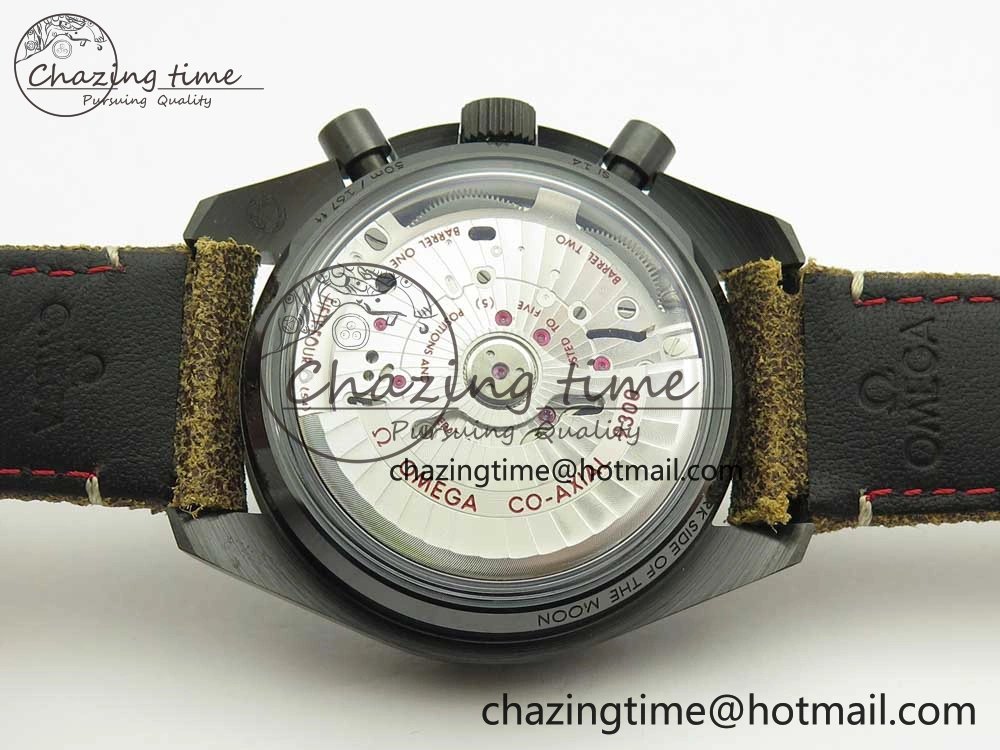 Speedmaster “Dark Side of The Moon” Real Ceramic OMF 1:1 Best Edition Vintage Black on Brown Leather Strap A Stretchable 7975