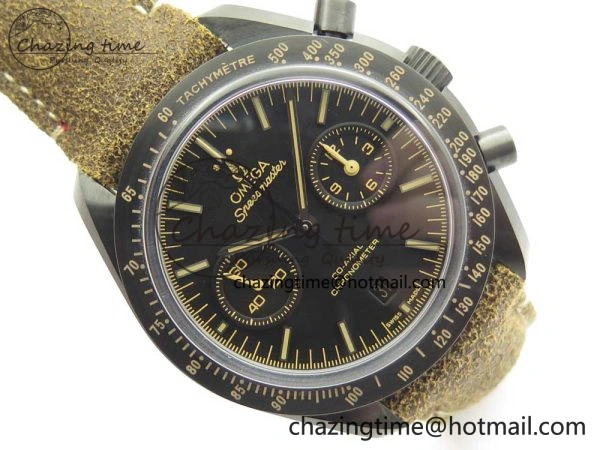 Speedmaster “Dark Side of The Moon” Real Ceramic OMF 1:1 Best Edition Vintage Black on Brown Leather Strap A Stretchable 7975