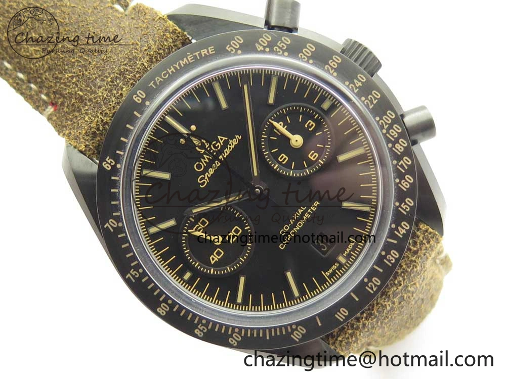 Speedmaster “Dark Side of The Moon” Real Ceramic OMF 1:1 Best Edition Vintage Black on Brown Leather Strap A Stretchable 7975
