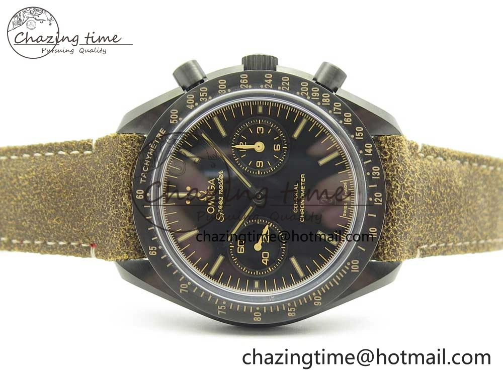 Speedmaster “Dark Side of The Moon” Real Ceramic OMF 1:1 Best Edition Vintage Black on Brown Leather Strap A Stretchable 7975