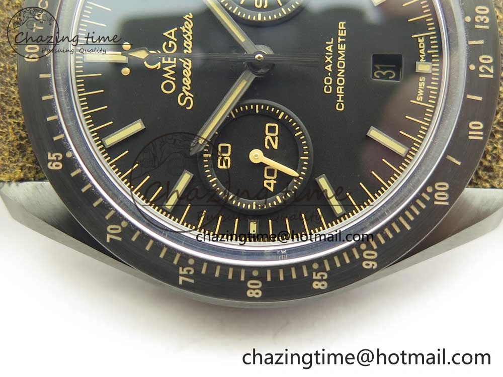 Speedmaster “Dark Side of The Moon” Real Ceramic OMF 1:1 Best Edition Vintage Black on Brown Leather Strap A Stretchable 7975
