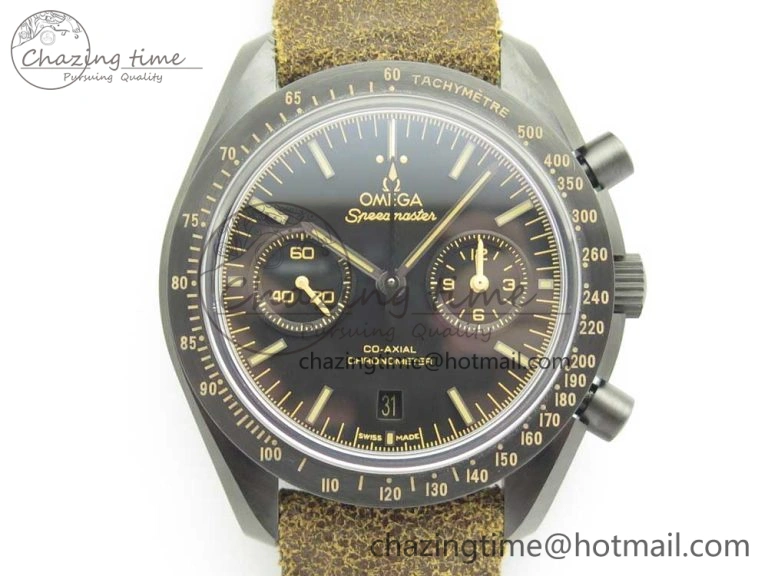 Speedmaster “Dark Side of The Moon” Real Ceramic OMF 1:1 Best Edition Vintage Black on Brown Leather Strap A Stretchable 7975