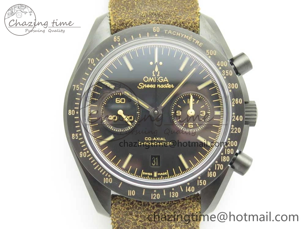 Speedmaster “Dark Side of The Moon” Real Ceramic OMF 1:1 Best Edition Vintage Black on Brown Leather Strap A Stretchable 7975